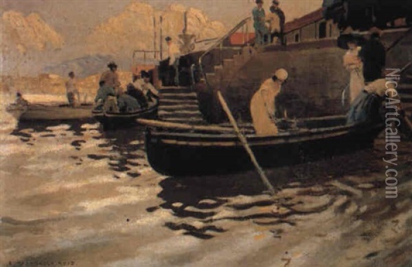 Volviendo Del Paseo En Barca Oil Painting - Enrique Martinez Cubells y Ruiz