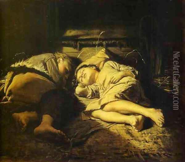 Sleeping children, 1870 Oil Painting - Vasily Perov