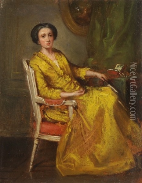 Elegante Dame Im Lehnstuhl Oil Painting - Charles Francois Pecrus