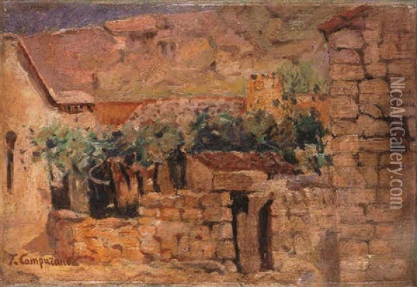 Pueblo Oil Painting - Tomas Campuzano Y Aguirre