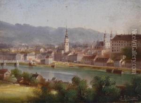 View Of Linz Oil Painting - Hubert Sattler