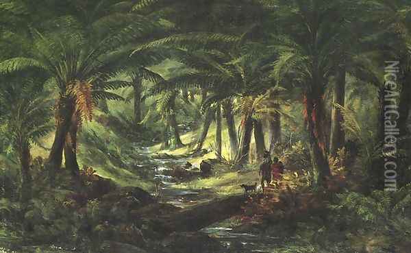 Fern Gully with Aboriginal Family Oil Painting - Thomas Clark