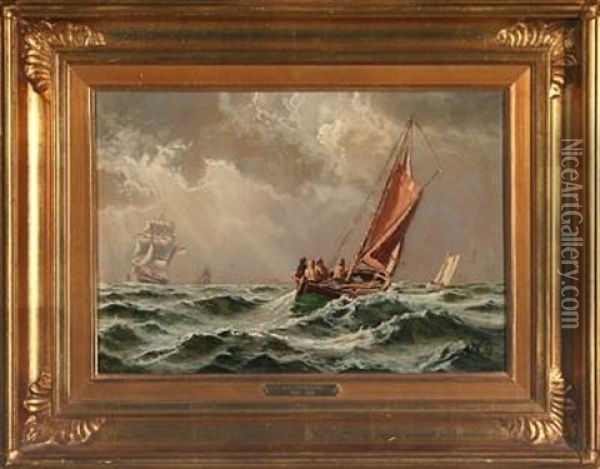 Seascape With Sailing Ships In Rough Weather Oil Painting - Carl Johann Neumann
