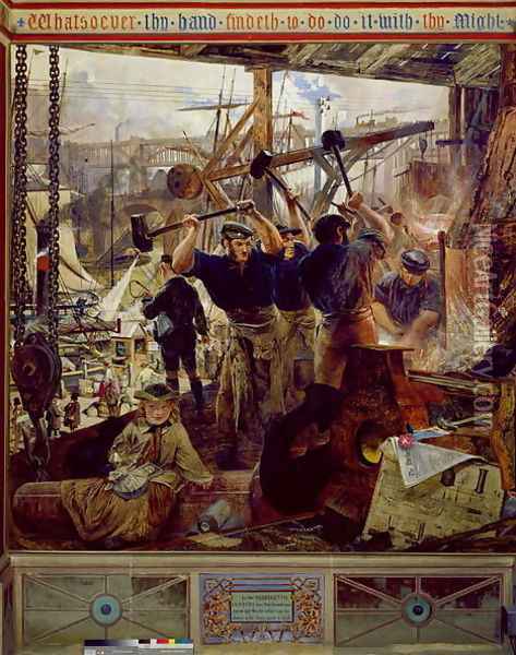 Industry of the Tyne Iron and Coal, c.1861 Oil Painting - William Bell Scott