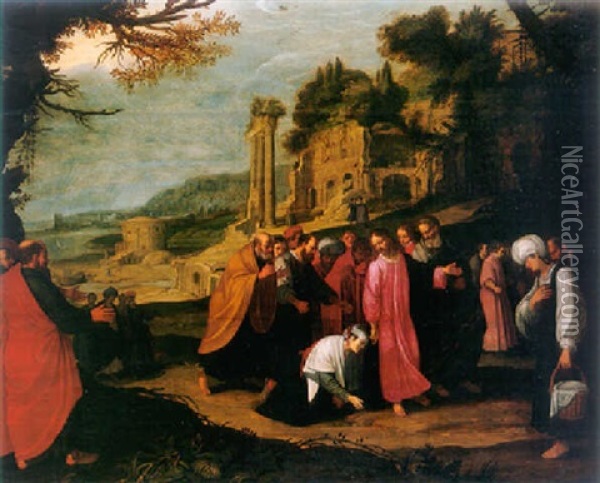 Christ Healing The Woman With The Issue Of Blood Oil Painting - Jan Pynas