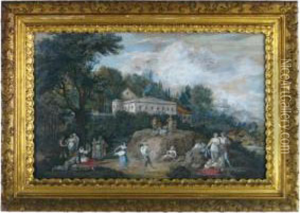 Landscape With Figures And Villa Oil Painting - Francesco Zuccarelli