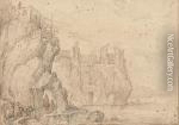 Travellers On Horseback In A Mountainous Landscape With Towering Ruins Oil Painting - Jan The Elder Brueghel
