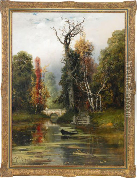 River Landscape Oil Painting - Iulii Iul'evich (Julius) Klever