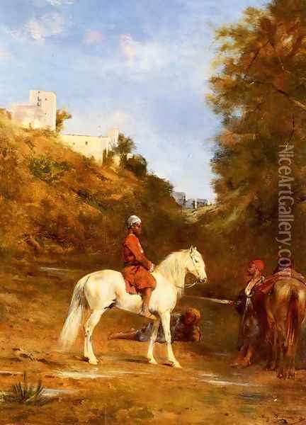 Watering The Horses Oil Painting - Eugene Fromentin