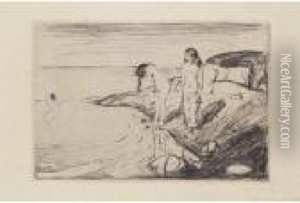 Women Bathing Oil Painting - Edvard Munch