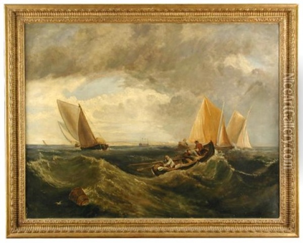 Fishing Boats In Rough Seas Oil Painting - William Callcott Knell