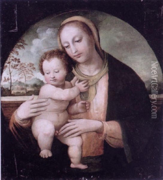 The Madonna And Child Seated In A Landscape Oil Painting - Domenico Panetti
