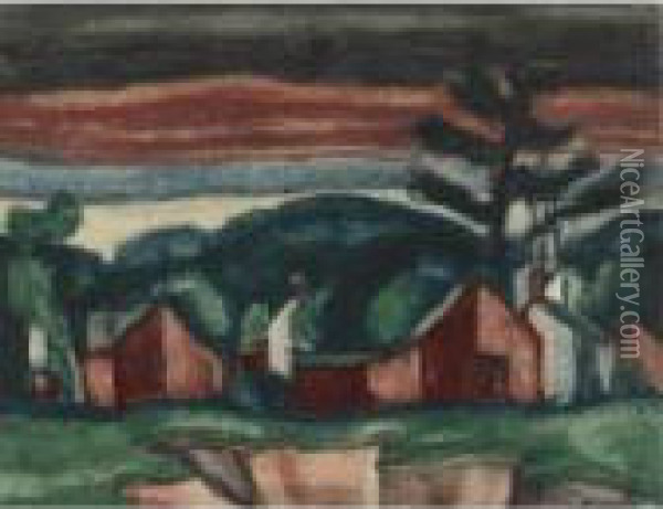 New England Farm (study For Colors Of Dawn) Oil Painting - Oscar Bluemner