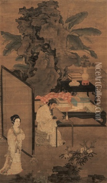 Romantic Garden (zhuo Wenjin Listening To The Qin) Oil Painting -  Du Jin