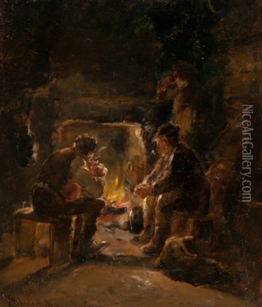 By The Fire Oil Painting - Walter Shirlaw