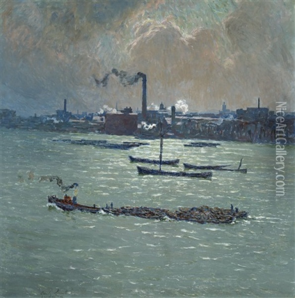 Light Reflections On The Thames (1916) Oil Painting - Emile Claus