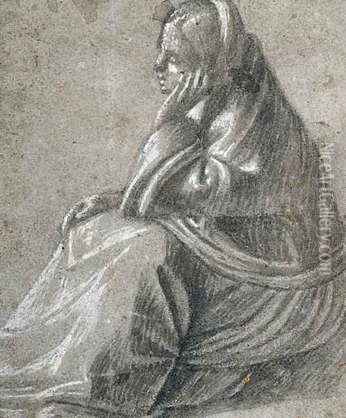 A seated woman in profile to the left, her hand supporting her head Oil Painting - Vittore Carpaccio