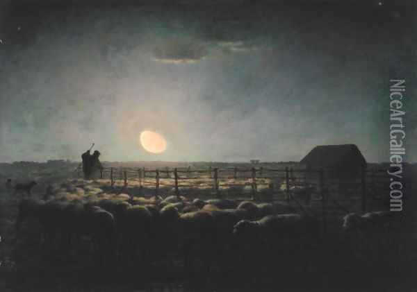 The Sheepfold, Moonlight, 1856-60 Oil Painting - Jean-Francois Millet
