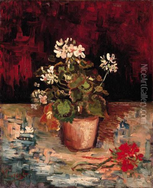 Nature Morte: Pot De Granium Oil Painting - Vincent Van Gogh