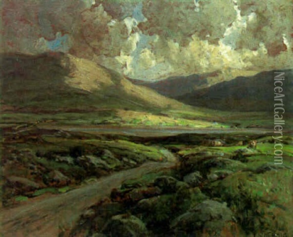Cattle In The Glenveagh Hills, Co. Donegal Oil Painting - James Humbert Craig