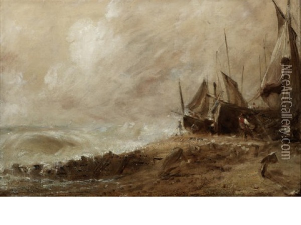 A Sea Beach - Brighton Oil Painting - John Constable