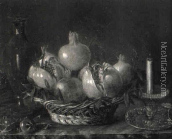 Stilleben Mit Fr_chtekorb, Kerze Und Vase Oil Painting - Joseph Nigg