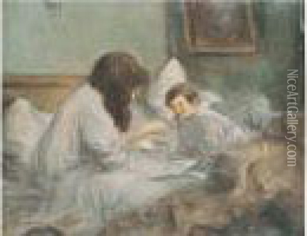 Le Lever (madame Forain Et Son Fils Jean-loup), 1896-1897. Oil Painting - Jean-Louis Forain