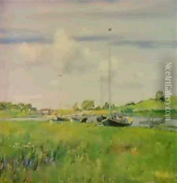 At The Boatlanding Oil Painting - William Merritt Chase