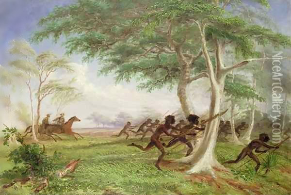 Dispersal of hostile tribes near Baines River Oil Painting - Thomas Baines