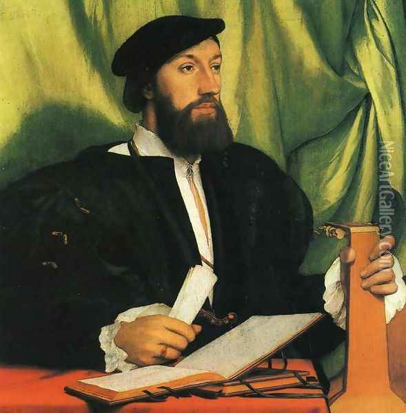 Unknown Gentleman with Music Books and Lute c. 1534 Oil Painting - Hans Holbein the Younger