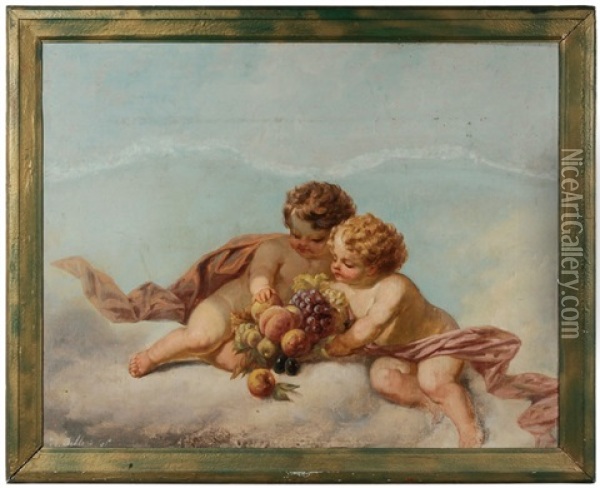Putti With Fruit Oil Painting - Hendrick Joseph Dillens