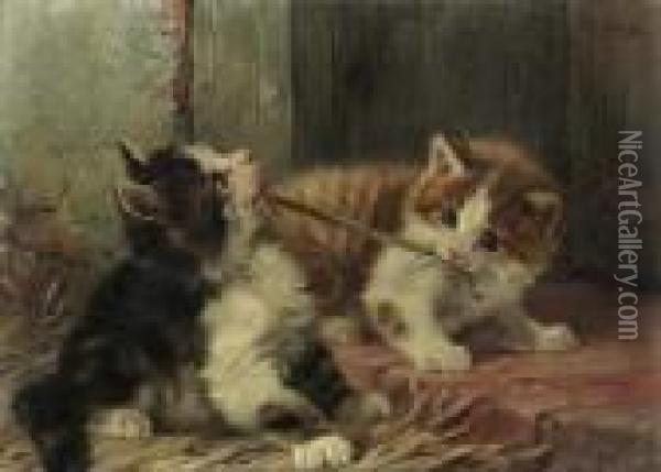 Two Cats Playing. Oil Painting - Julius Adam