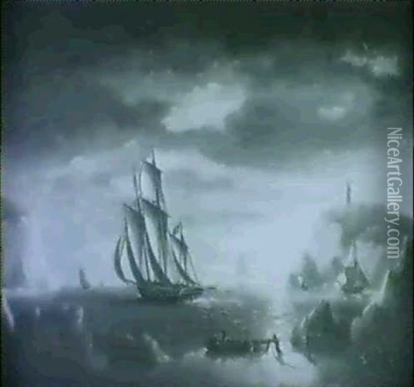 A Pirate Schooner Making Sail Oil Painting - Thomas Buttersworth