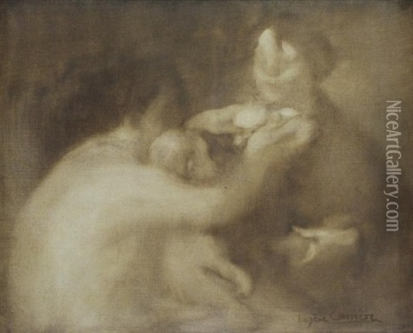 Three Figures Oil Painting - Eugene Carriere