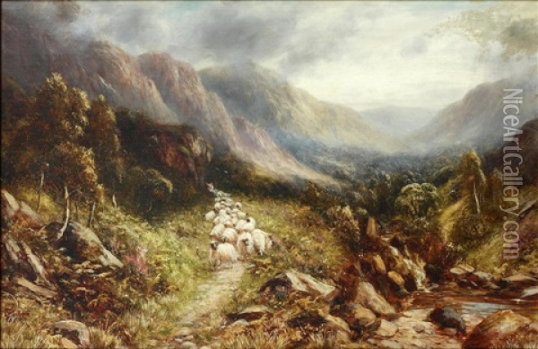 Sheep On A Rocky Mountain Pass Oil Painting - Richard John Hammond