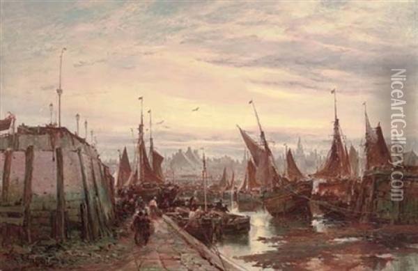 Liverpool Docks (collab. W/samuel Bough) Oil Painting - George Sheffield