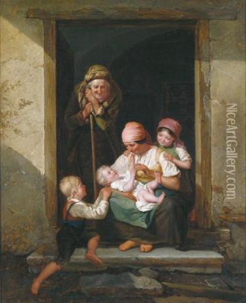 19th Century Copy A Mother With Her Children Oil Painting - Ferdinand Georg Waldmuller