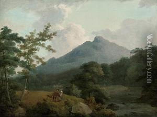 A View Of The Highest Peak Of Mount Snowdon, North Wales Oil Painting - Thomas Daniell