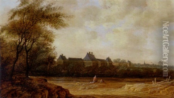 Landschaft Mit Figurenstaffage, Im Hintergrund Schloss Rijswijk Oil Painting - Jacob Van Der Croos