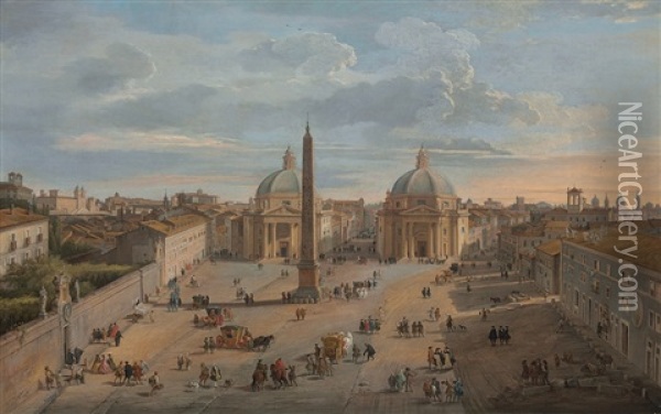 View Of Piazza Del Popolo, Rome Oil Painting - Giovanni Paolo Panini