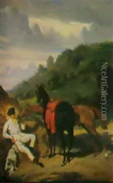 Herr Mit Seinen Pferden Oil Painting - Alfred De Dreux