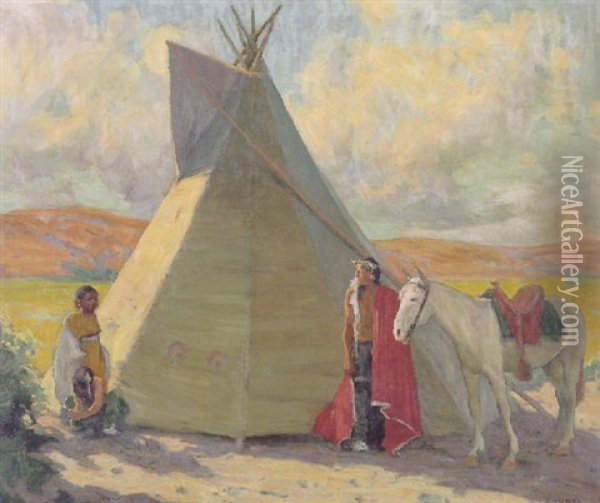 Crow Tent Oil Painting - Eanger Irving Couse