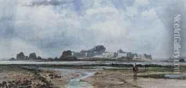 Elizabeth Castle From The Left Of The Causeway, Jersey Oil Painting - Richard Beavis