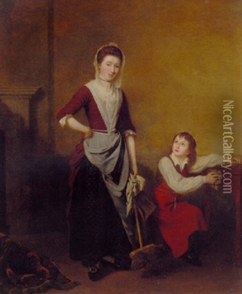 Two Servants In An Interior Oil Painting - John Thomas (Seaton) Seton
