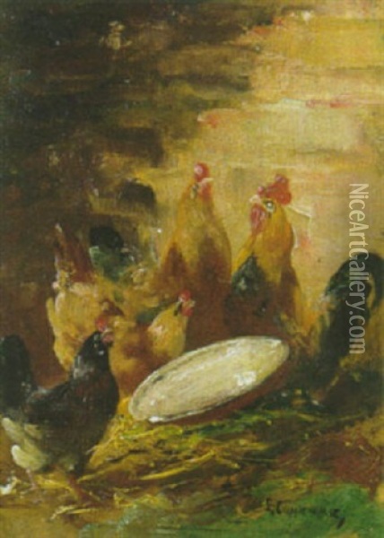 Scene De Basse-cour Oil Painting - Edmond Van Coppenolle