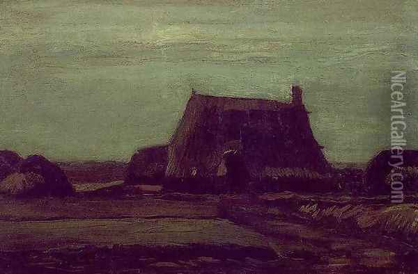 Farm With Stacks Of Peat Oil Painting - Vincent Van Gogh