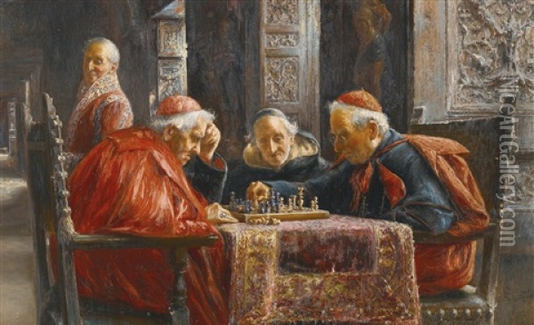 A Game Of Chess Oil Painting - Jose Gallegos Y Arnosa