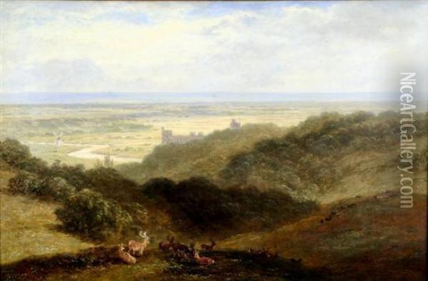 Arundel Castle With Deer In The Foreground Oil Painting - George Arthur Hickin