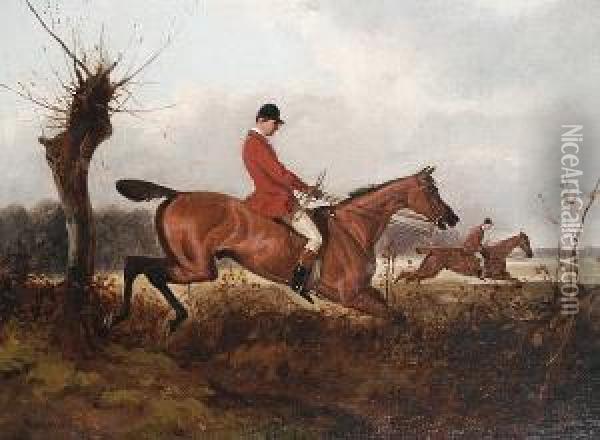 A Huntsman Clearing A Ditch Oil Painting - James Thomas Wheeler