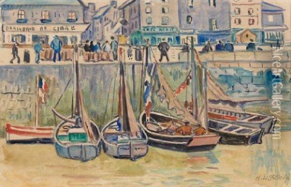 Port De Honfleur Oil Painting - Henri Lienard De Saint-Delis
